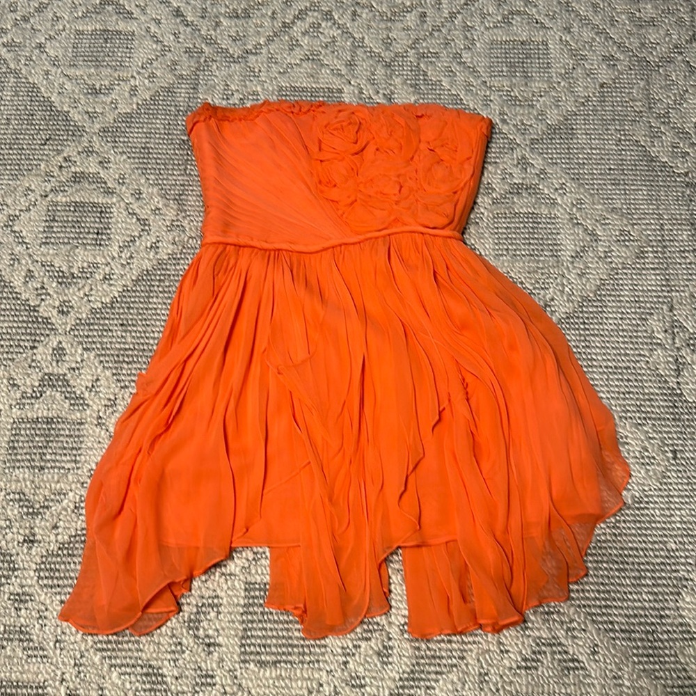 Robert Rodriguez Coral dress with pickups and rosettes